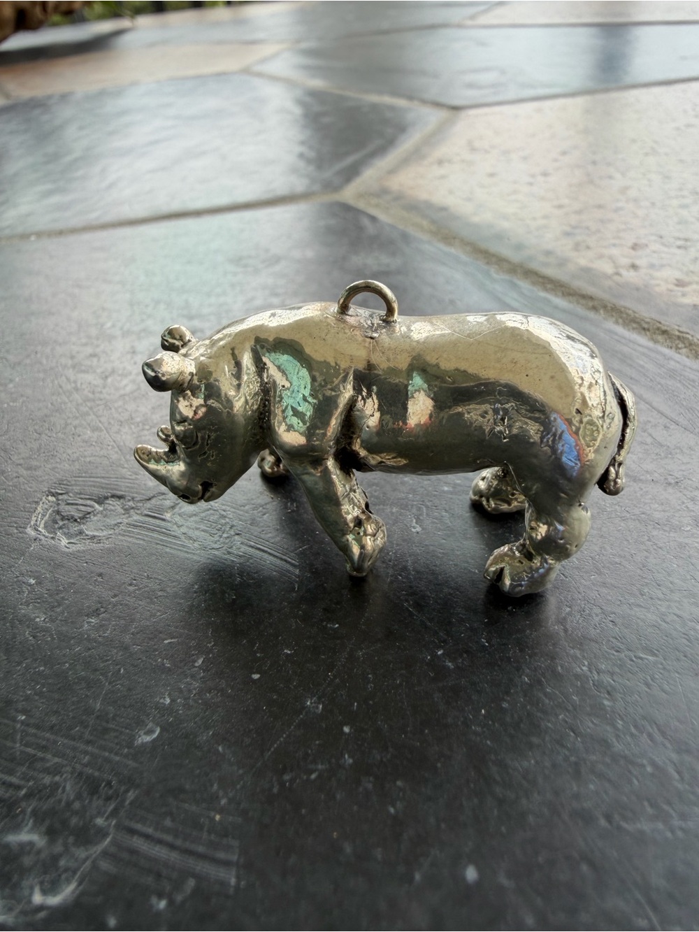Metal Rhinoceros Accent Figurine - Silver Decorative Rhino